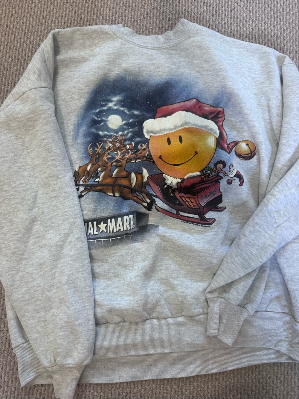 Jerzees Light Gray Smiley Santa Graphic Crewneck